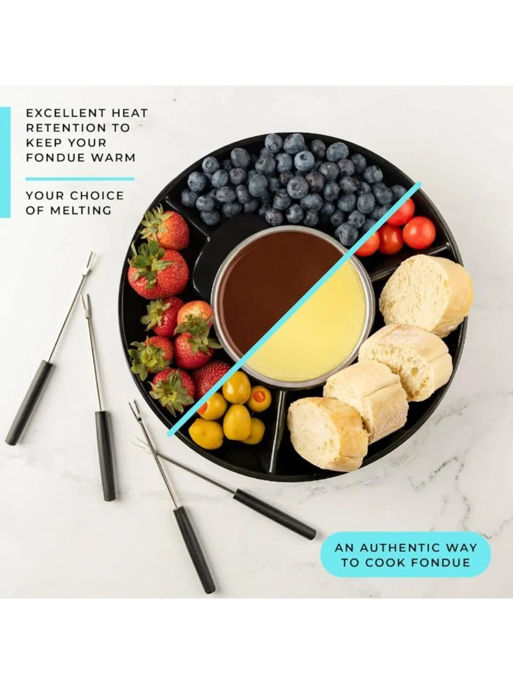Electric Fondue Pot Set - Chocolate Fondue Kit with Temperature Control & 4